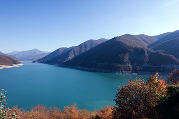 Panorama of the lake in the mountains