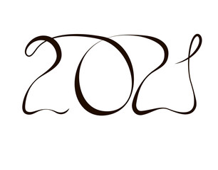 Happy new year 2021 template. The numbers are drawn in black in one line. Design for banner, greeting card, brochure or print. Isolated over white background.