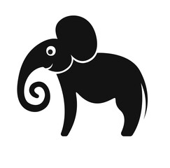 Black silhouette of a cute elephant in flat style. Drawing isolated on white background. Stock vector illustration.