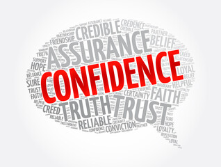 Confidence message bubble word cloud collage, concept background