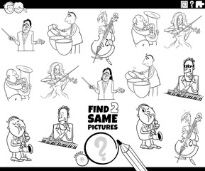 find two same musicians task coloring book page