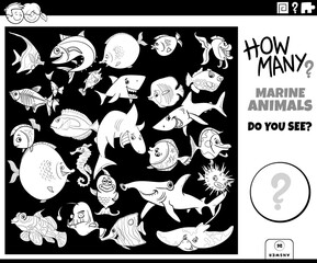 counting sea animals educational game coloring book page