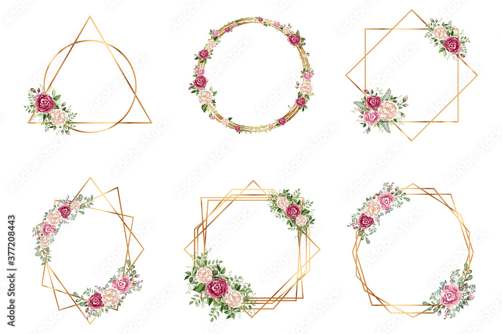 Wall mural Botanical Gold geometrical polyhedron wedding invitation deco style design. You can put leaf or flower on top or bottom for make elements in romantic theme - Wall murals