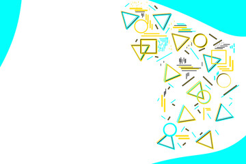 Abstract memphis pattern geometric background banner. Simple yellow and azure blue wallpaper with empty white copy space for text. Graphic web design bright flyer or brochure 