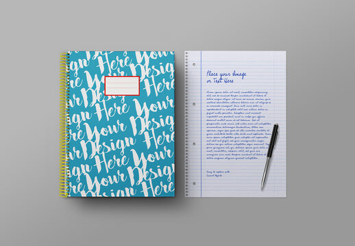 School Notebook & Lined Paper Sheet Mockup
