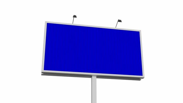 Blank trivision billboard looped switch green screen to blue screen and transparent background. Isometric 3D View renderinng animations on white background. Rotating prisma sign template.
