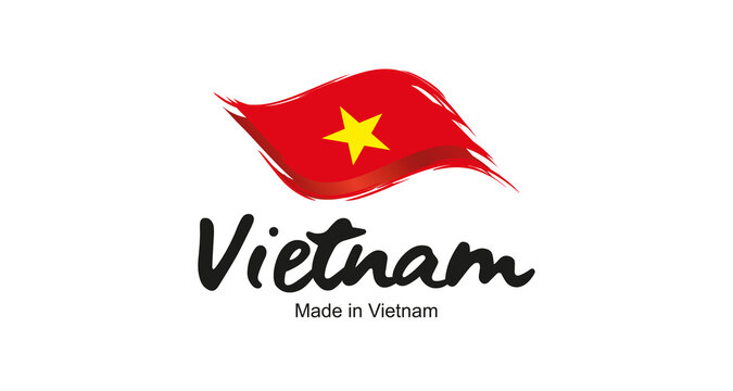 Made in Vietnam handwritten flag ribbon typography lettering logo label banner