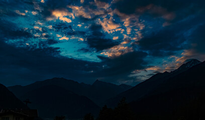 Fototapeta na wymiar Beautiful sunrise with dramatic clouds near Finkenberg, Tyrol, Austria