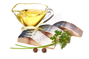 Atlantic mackerel slices, isolated on white background