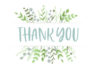 Thank You Appreciation Gratitude Floral Leaves Trendy Typography Vector Background for Greeting Cards, Post Cards, Poster, Flyers, Social Media