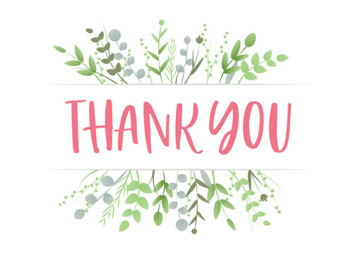Thank You Appreciation Gratitude Floral Leaves Trendy Typography Vector Background for Greeting Cards, Post Cards, Poster, Flyers, Social Media