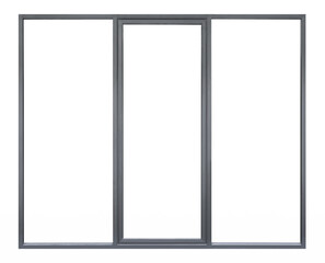 Large clear black PVC glass window isolated on white background, modern pane frame for stores display or office design