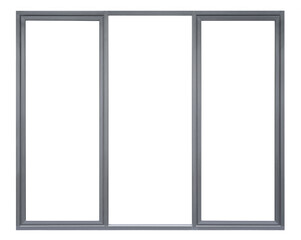 Large clear black PVC glass window isolated on white background, modern pane frame for stores display or office design