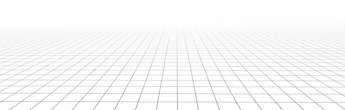 Vector perspective mesh. Detailed grid lines on white background.