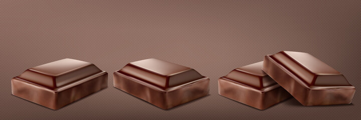 Broken chocolate bar set isolated on transparent background. Vector illustration