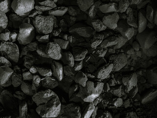charcoals for barbecue in the grill, coal factory black and white photo