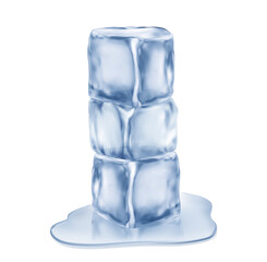 Three ice cubes, isolated on white background. Vector illustration.