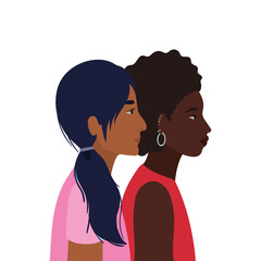 black and indian women cartoons in side view vector design