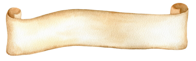 Watercolor ancient papyrus ribbon. Hand drawn illustration isolated on white background.