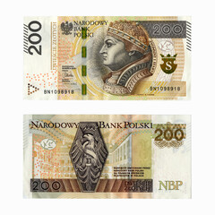 200 Polish Zlotys banknote obverse and reverse view.