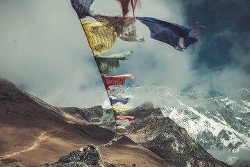 Prayer flags in the mountains in Nepal