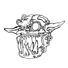 fantastic evil orc with implants. Vector fantasy portrait.  contour