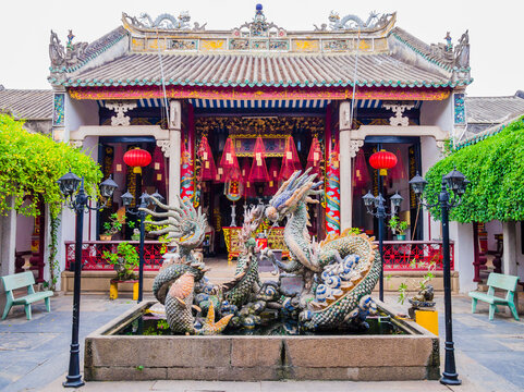 Stunning view of Quang Trieu (cantonese) assembly hall, one of the most famous temple in Hoi An Unesco old town, Vietnam
