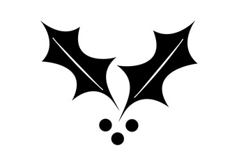 Acebo de Navidad en negro sobre fondo blanco. Icono de acebo