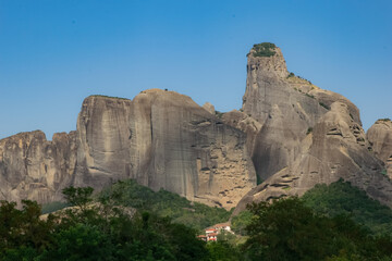 Meteora Rocks seen from another town a few Kilometers away