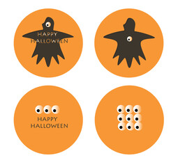 Happy Halloween emblems with ghost,  eyes in orange background with black color
