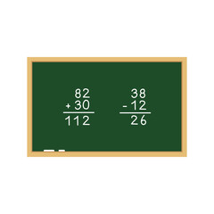 Pizarra. Suma y resta. Ilustraci&oacute;n vectorial aislada en fondo blanco