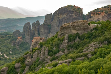 Fototapeta na wymiar Monasteries on the rocks of Meteora in the summer