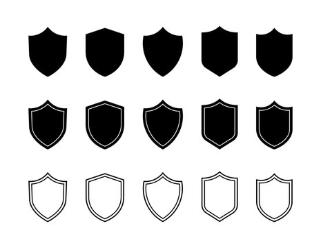 Super set different shield badges. Emblems template for protection, sport club, military and security coat of arms. Vector illustration