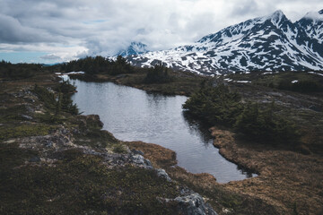 Mountain lake on a cloudy day