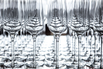 Empty glass sparkling wine glasses