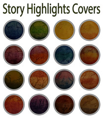 Story Highlight Covers hand drawn with water color pencils. For design of social media and blogs. Looks like treasure gems or fantastic planets.