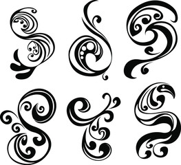 Set of Vector Design of Black Leaf Ornaments with Nature Theme