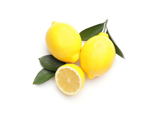 Ripe lemons on white background