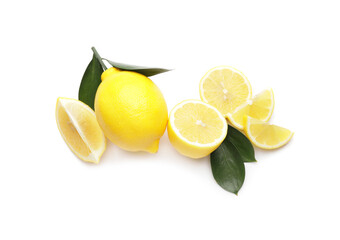 Ripe lemons on white background