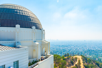 Griffith Observatory in Los Angeles, California, famous tourist attraction and landmark park in the city hills on Mount Hollywood