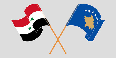 Crossed and waving flags of Kosovo and Syria
