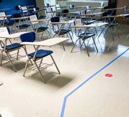 Classroom set up for students return after coronavirus shutdown