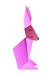 Origami style pink rabbit figure with drawn muzzle. Vector illustration. Isolated on white background
