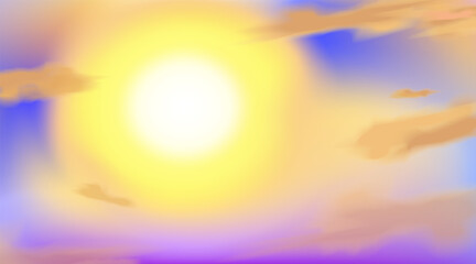 Obraz premium Art background sky with sun and clouds, soft pastel color. Colorful view sunrise, morning. Vector illustration.