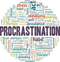 Procrastination vector illustration word cloud isolated on a white background.