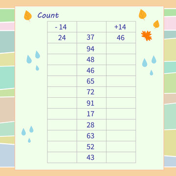 math worksheet for kids. subtraction and addition