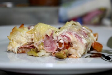 Pizza with ham and vegetables