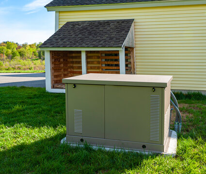 Residential standby generator at the house wall