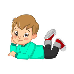 Cartoon Happy little boy lying on floor