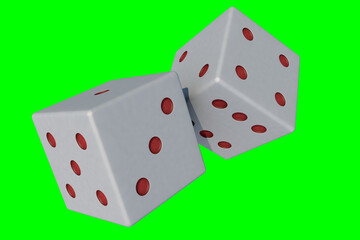 Throwing dices on a green screen background